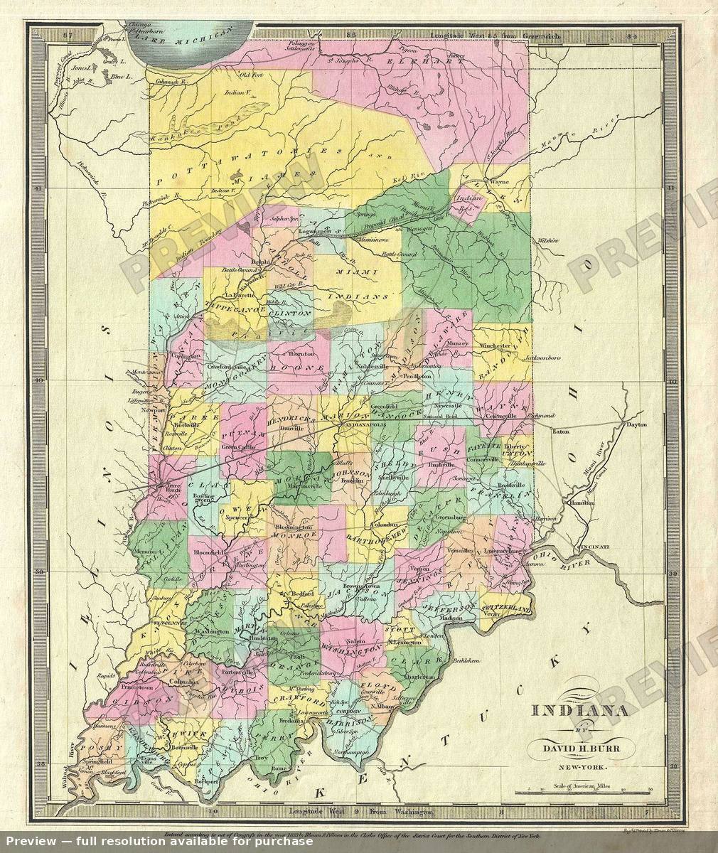 Antique map: Indiana, 1835