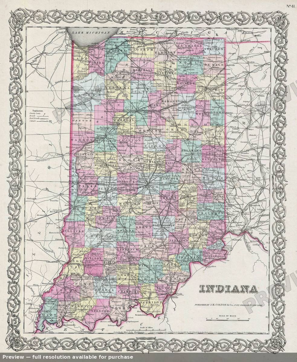 Antique map: Indiana, 1856