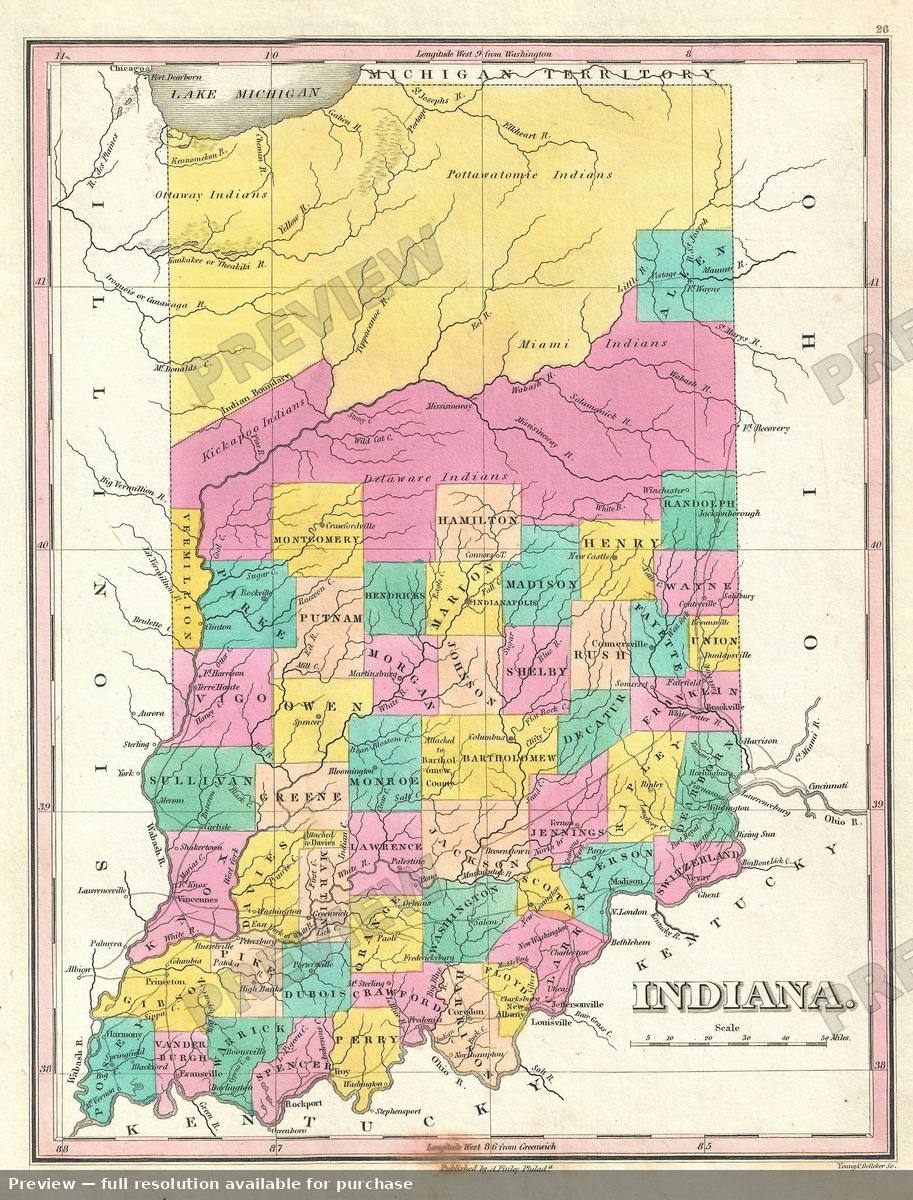 Antique map: Indiana, 1828, 1828