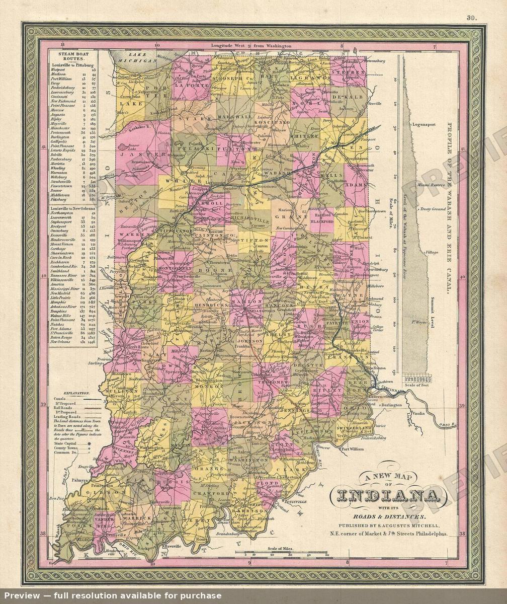 Antique map: Indiana, 1849, 1849