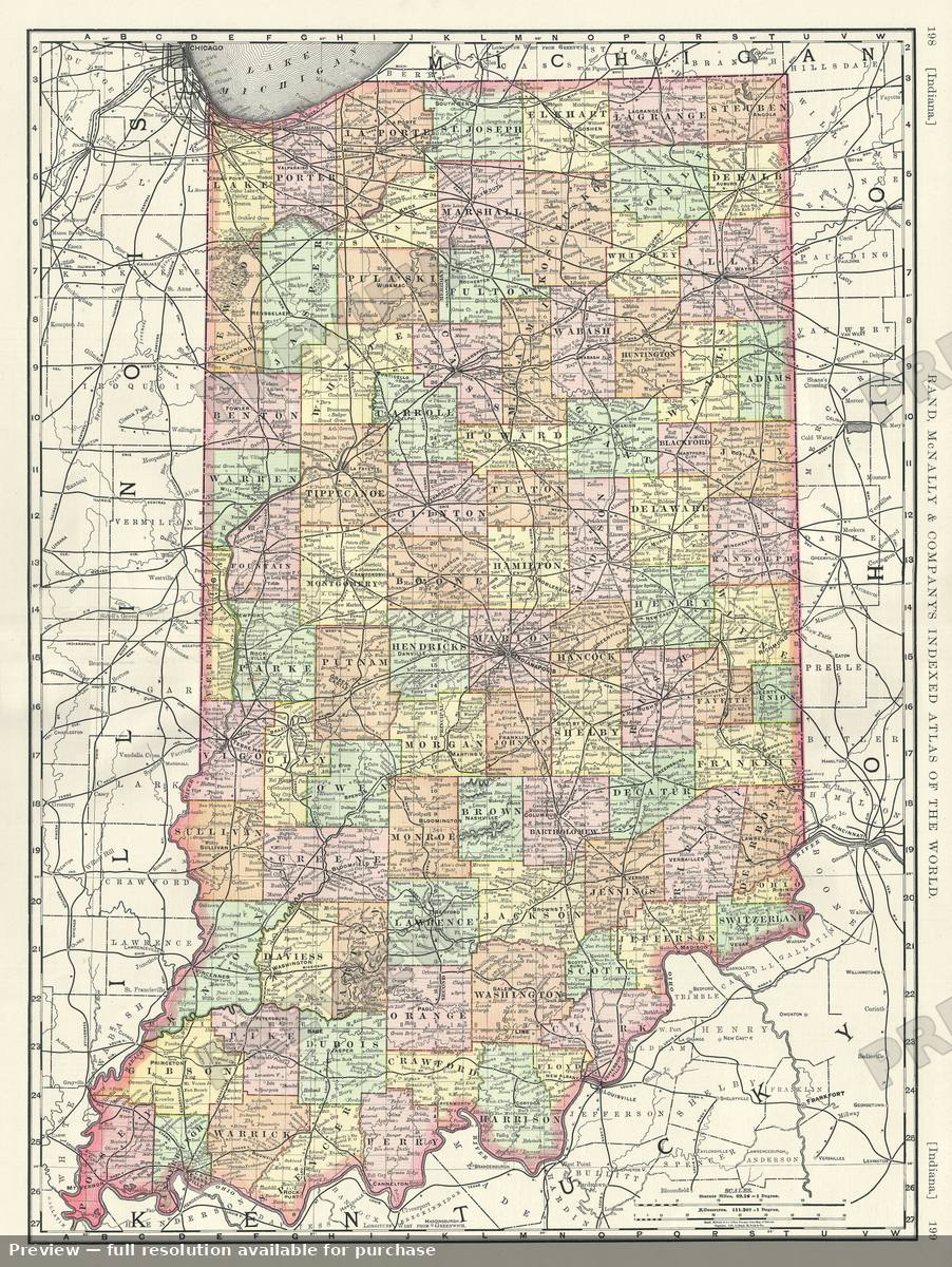 Antique map: Indiana, 1893, 1893