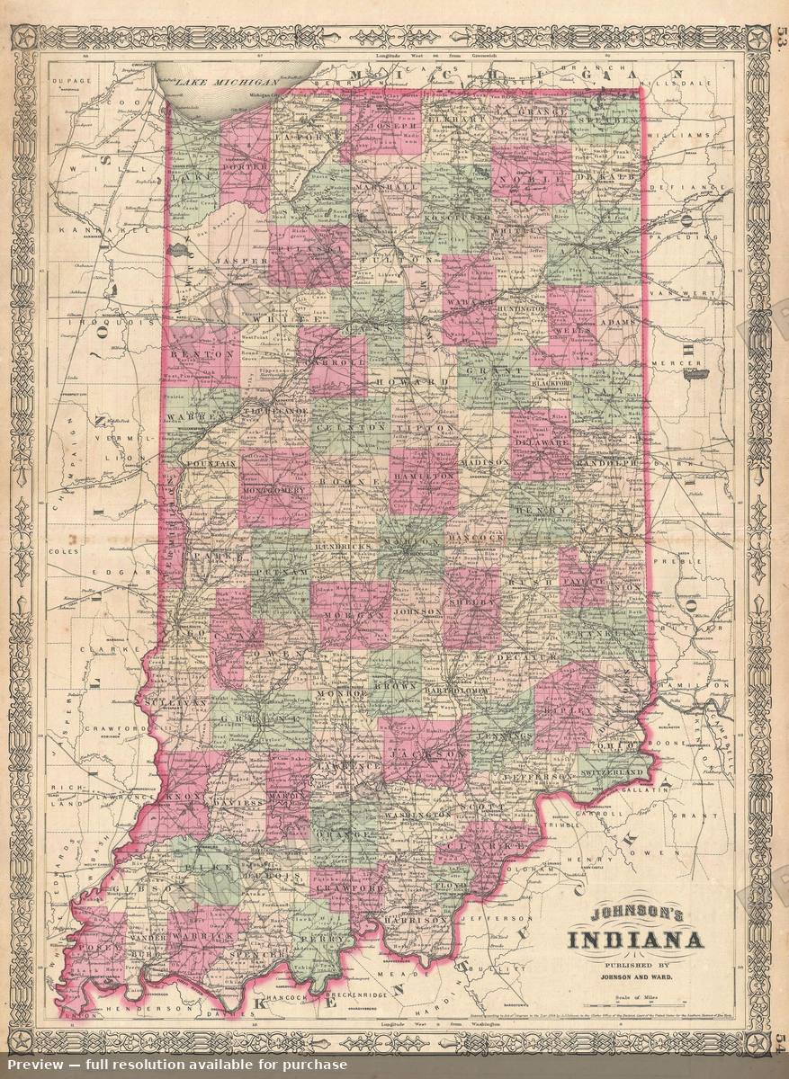 Antique map: Indiana 2, 1864, 1864
