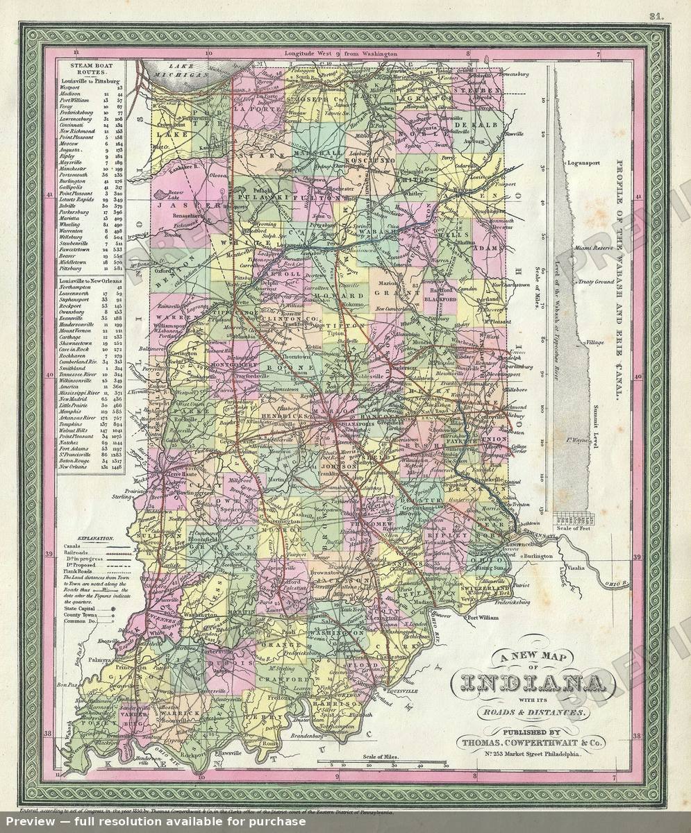 Antique map: Indiana 2, 1854, 1854