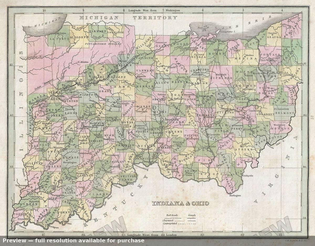 Antique map: Indiana Ohio, 1835