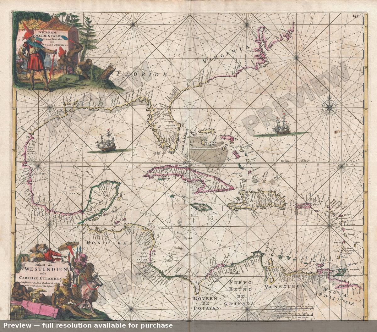 Antique map: Indiarum Occidentalium, 1675