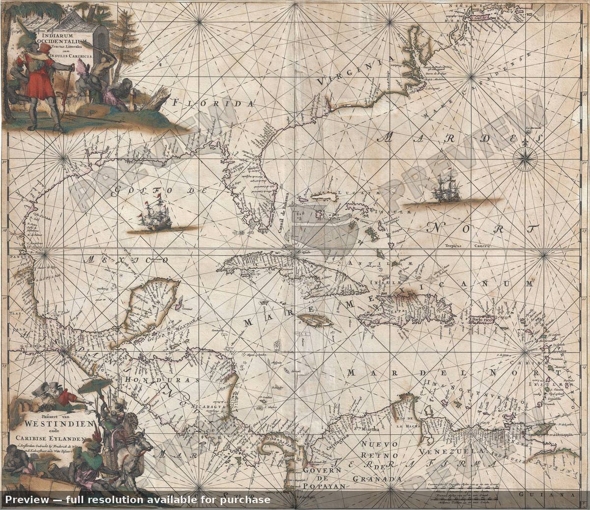 Antique map: Indiarum Occidentalium, 1680