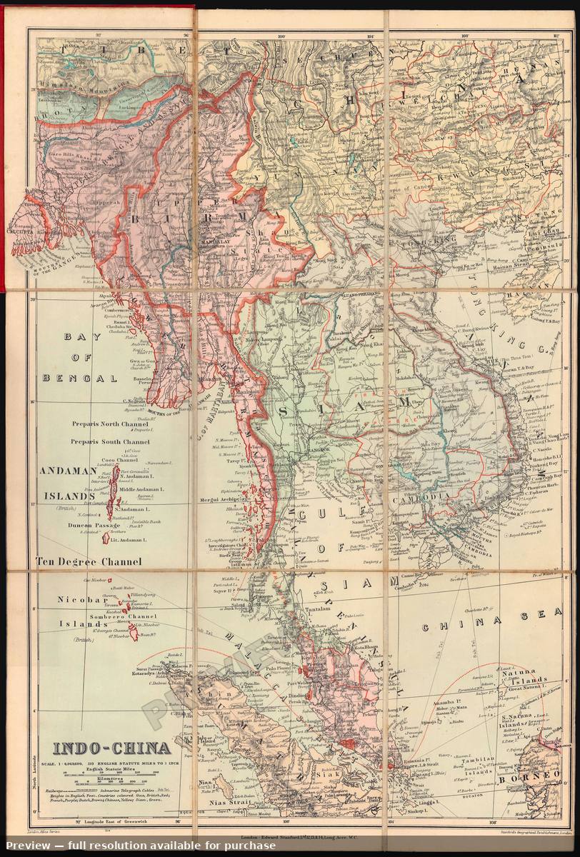 Antique map: Indochina, 1909