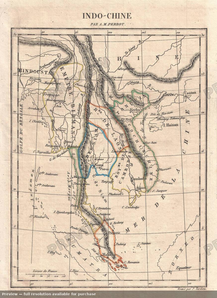 Antique map: Indochine, 1825