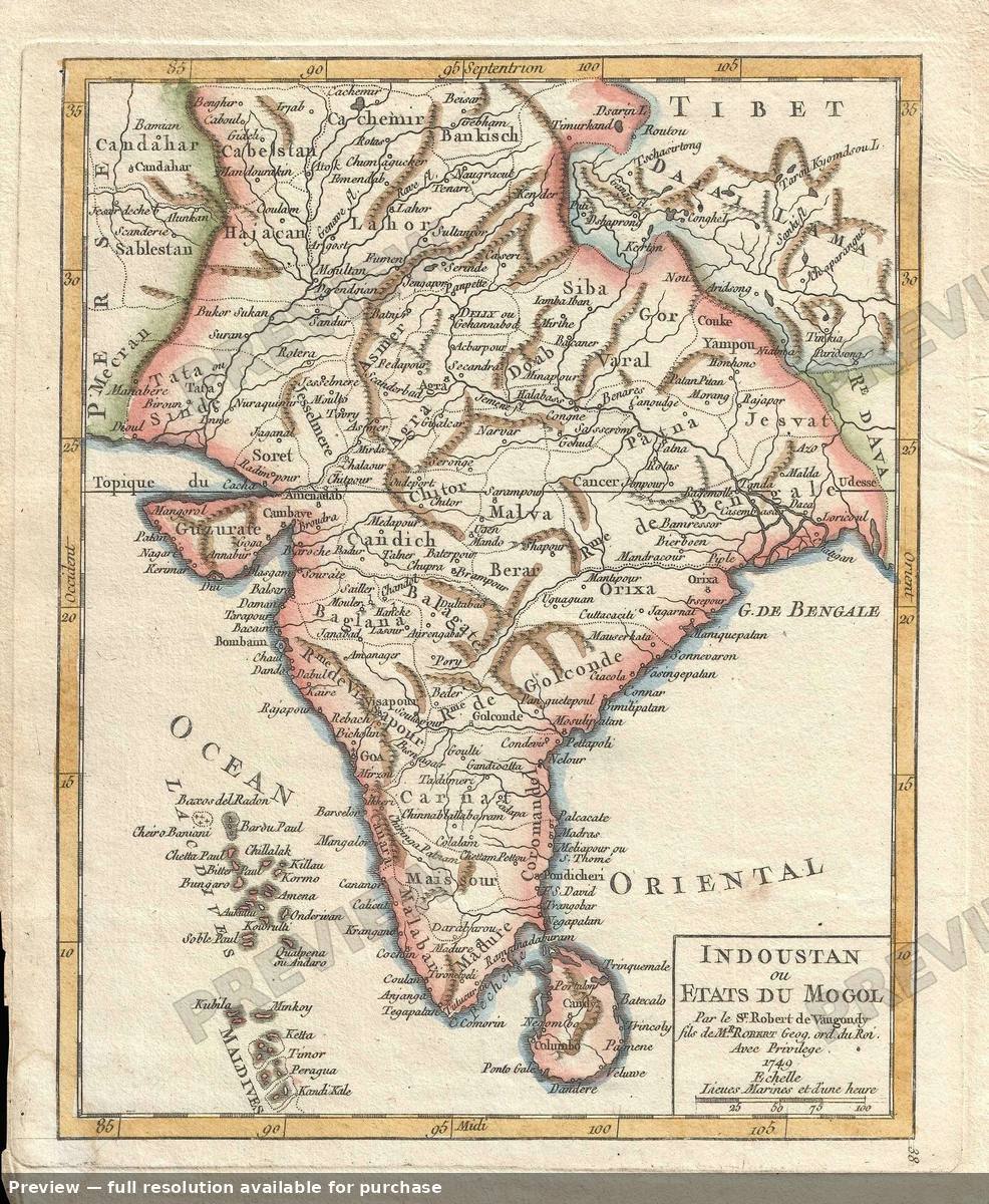 Antique map: Indoustan, 1749, 1749