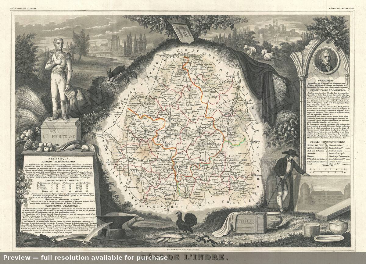 Antique map: Indre, 1852