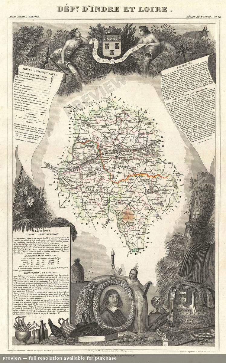 Antique map: Indre Et Loire, 1852