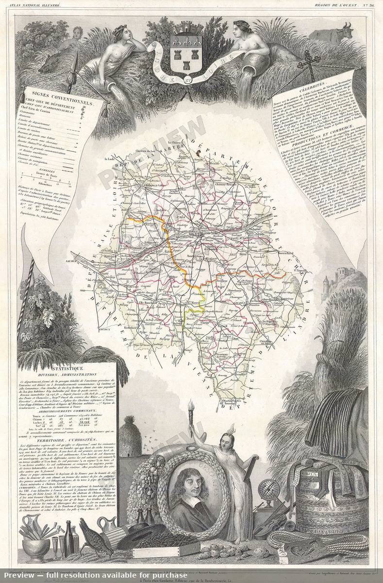 Antique map: Indre Loire, 1847, 1847