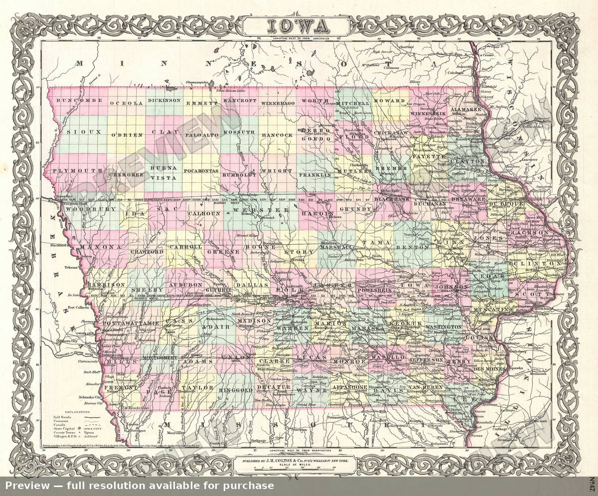 Antique map: Iowa, 1855