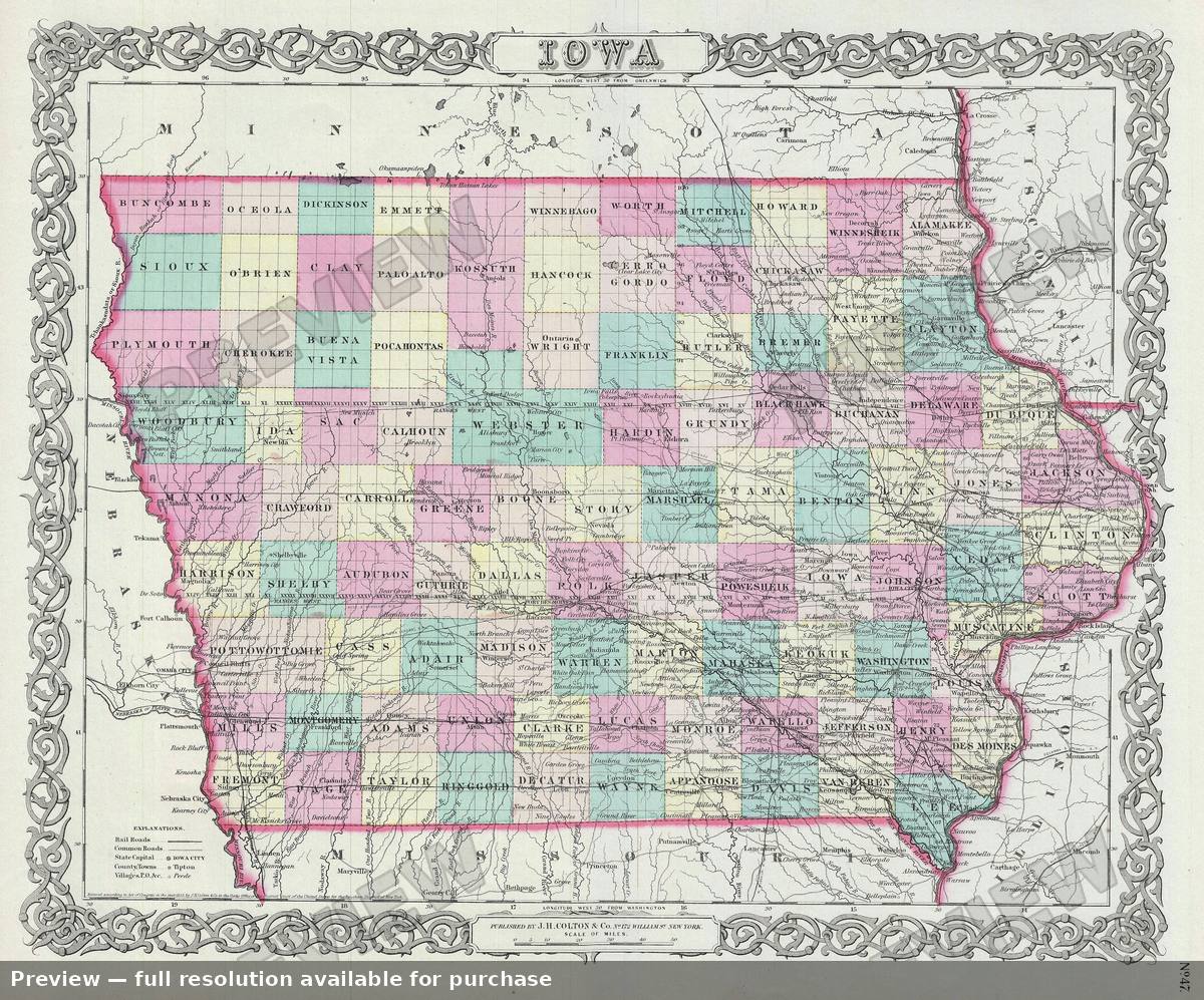 Antique map: Iowa, 1856