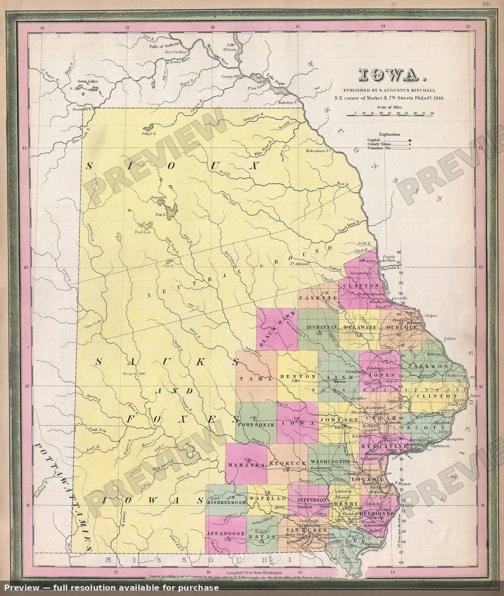 Antique map: Iowa, 1846, 1846