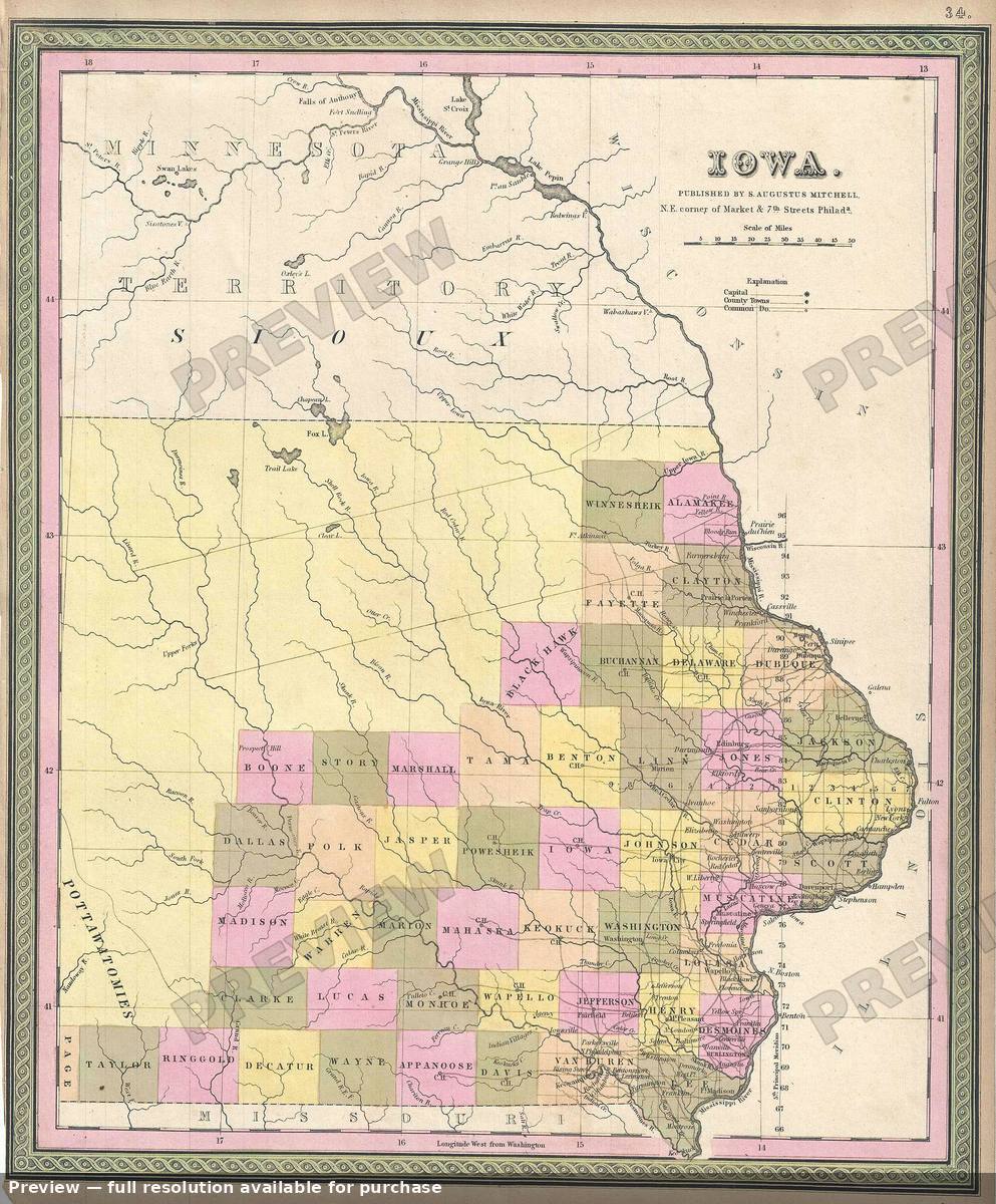 Antique map: Iowa, 1849, 1849