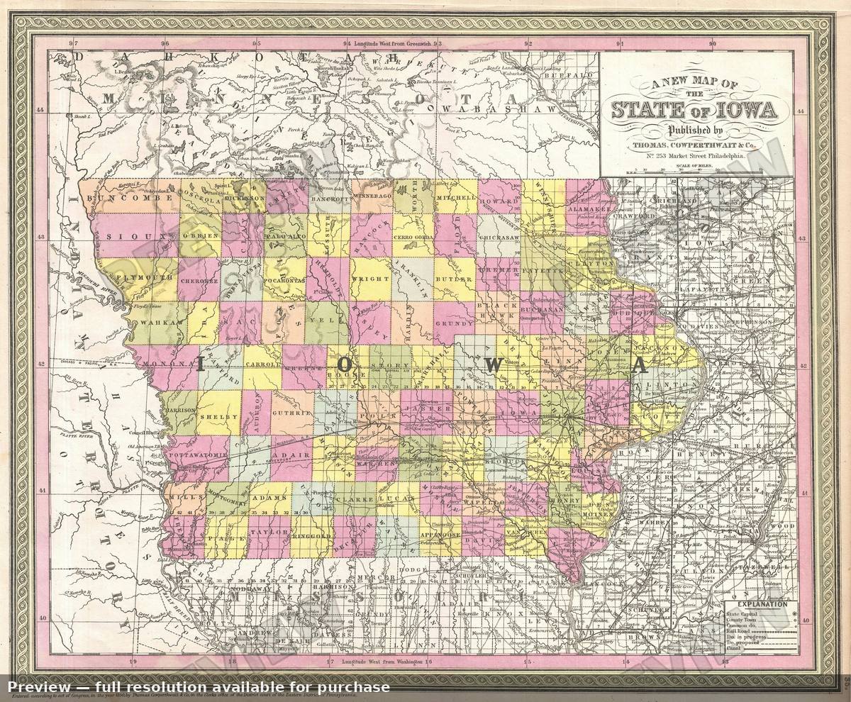 Antique map: Iowa, 1854, 1854