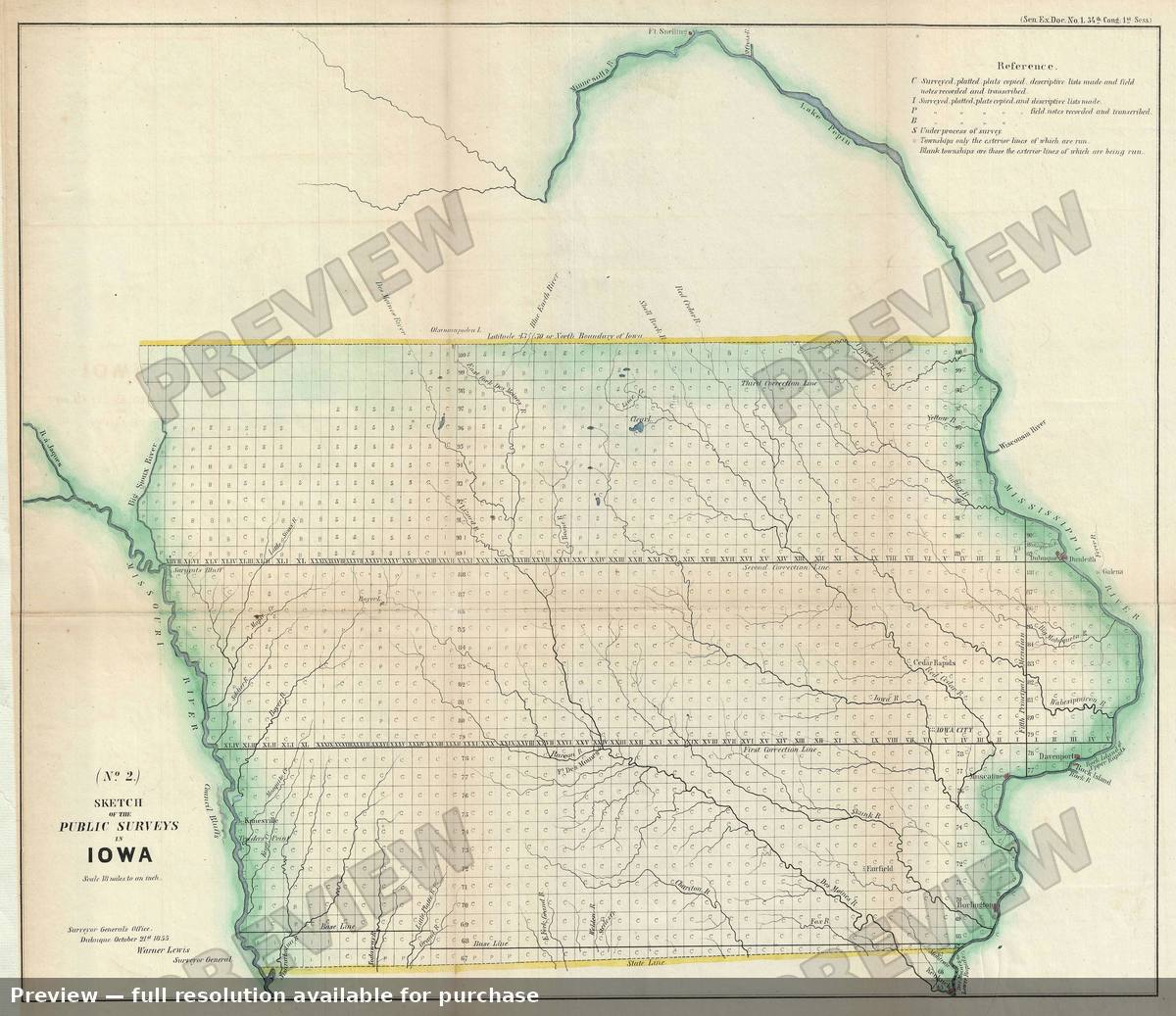 Antique map: Iowa, 1855