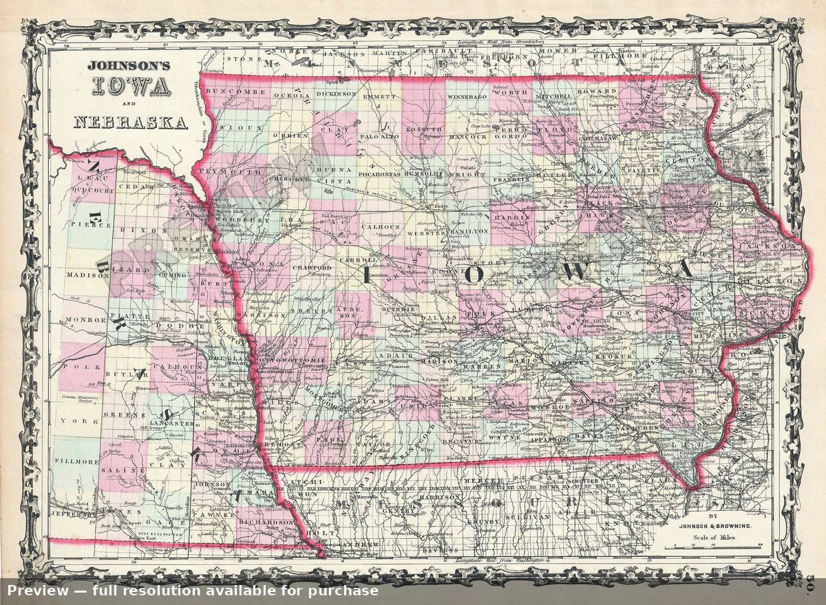 Antique map: Iowa Nebraska, 1861, 1861