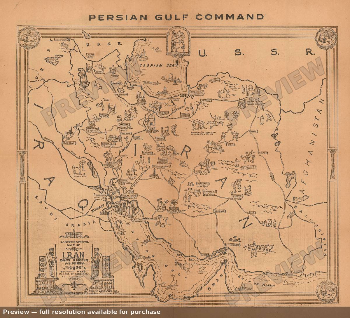 Antique map: Iran, 1944