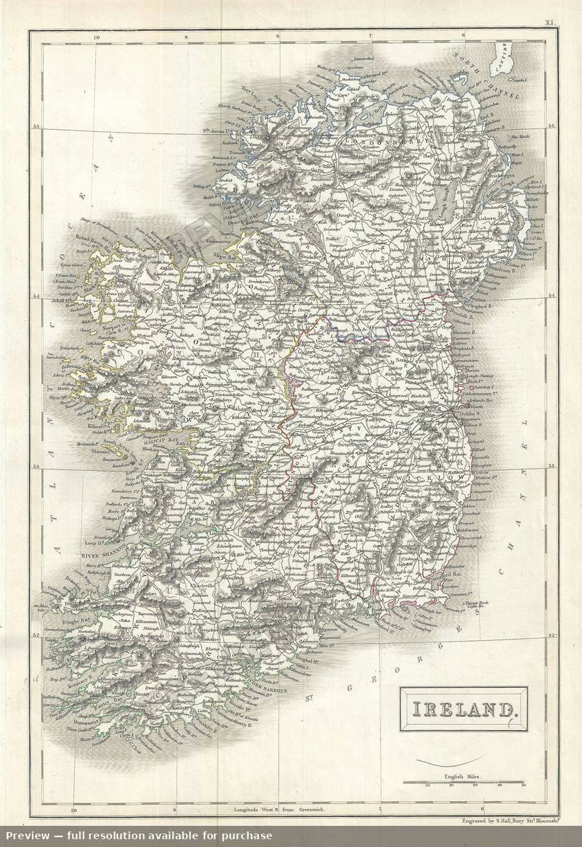 Antique map: Ireland, 1844