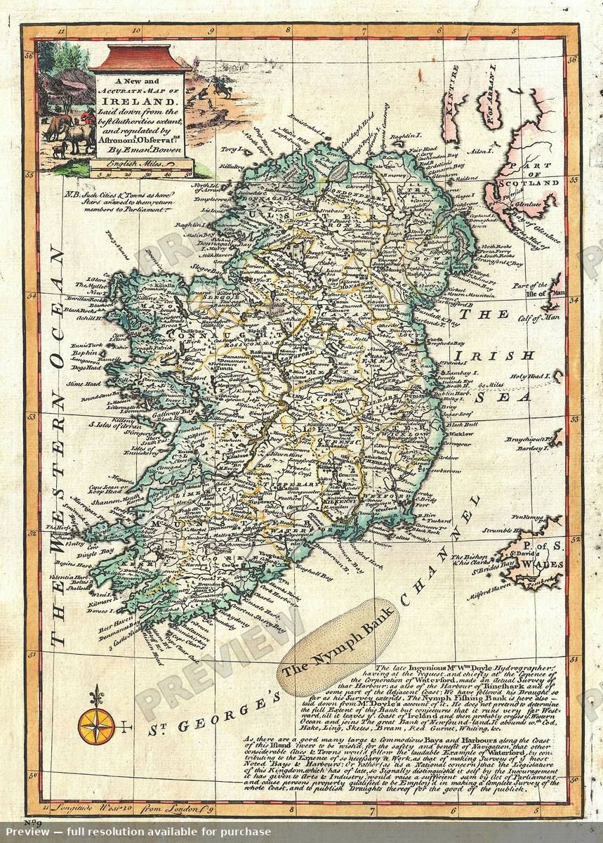 Antique map: Ireland, 1747