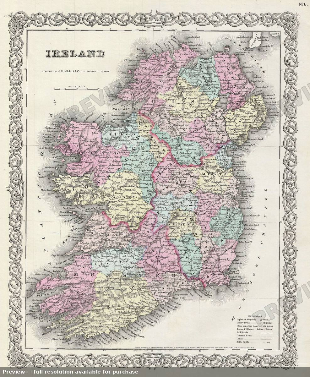 Antique map: Ireland, 1856