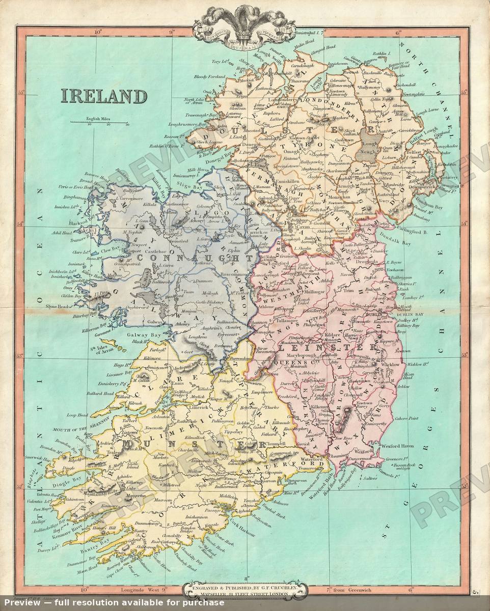 Antique map: Ireland, 1850