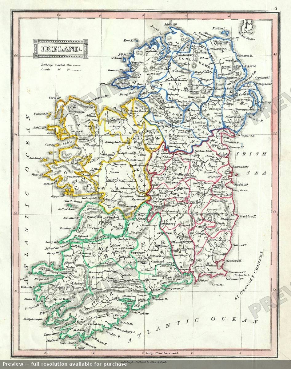 Antique map: Ireland, 1845, 1845