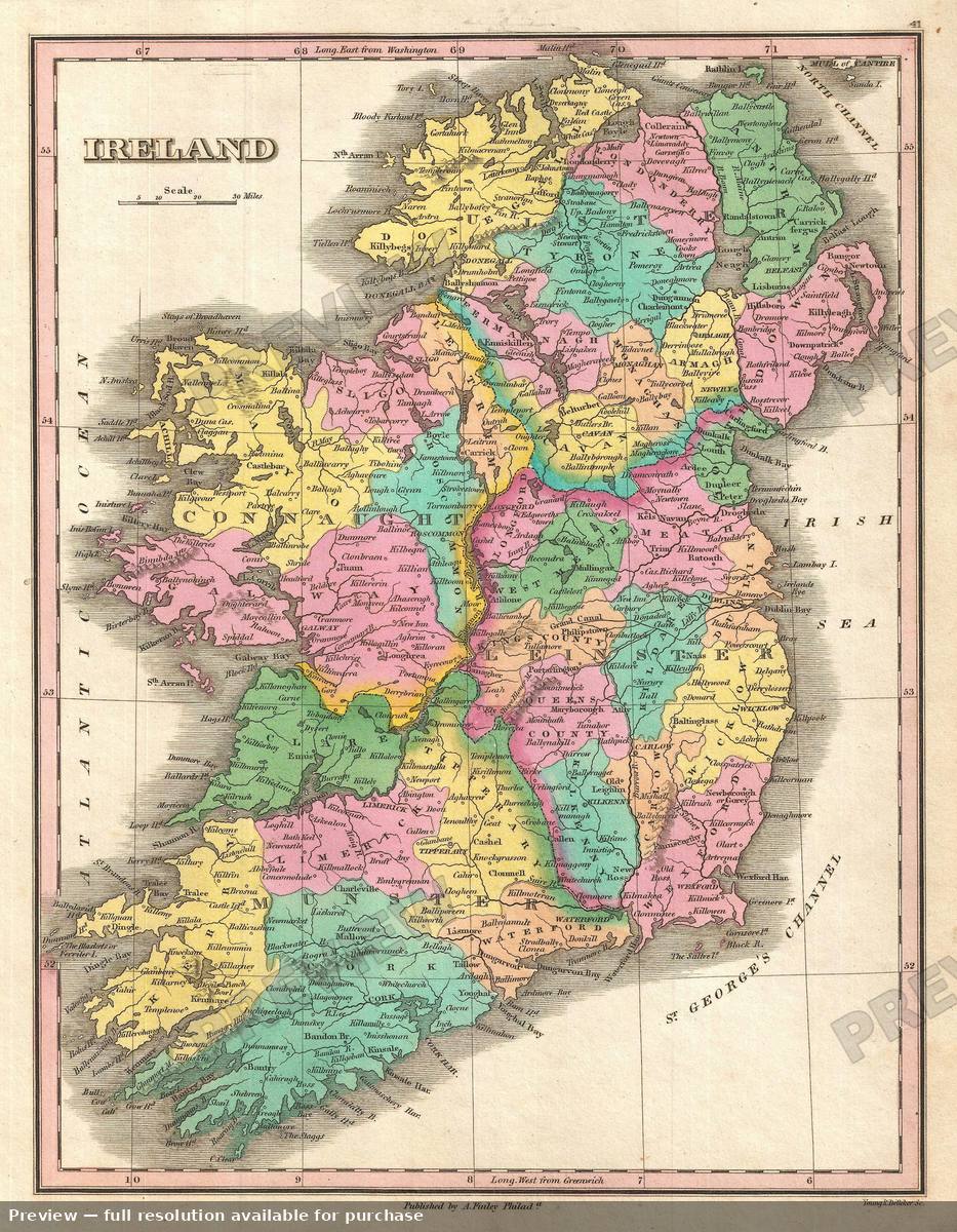 Antique map: Ireland, 1827