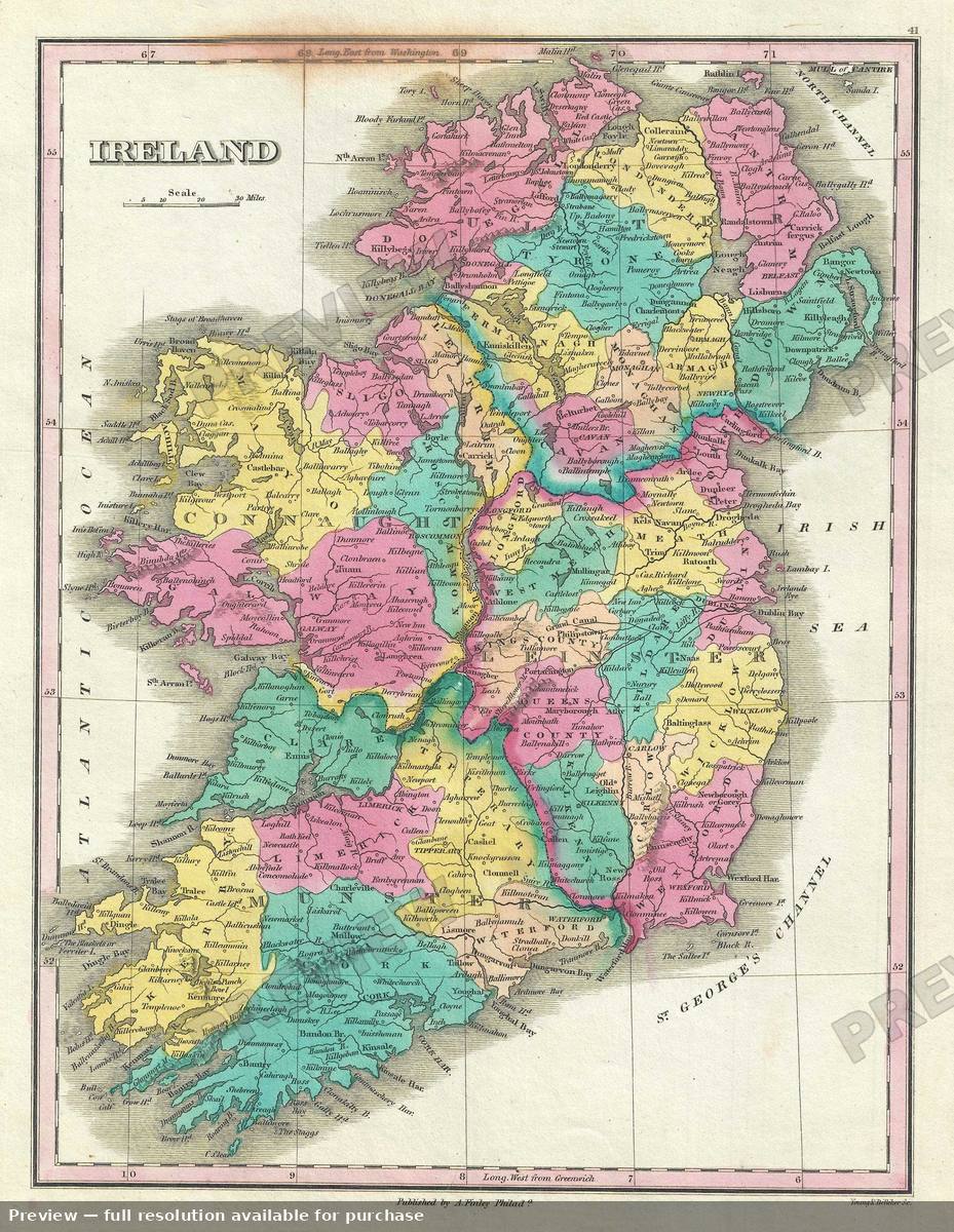 Antique map: Ireland, 1828