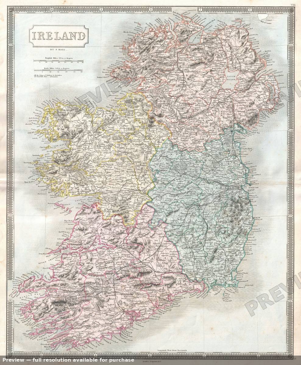 Antique map: Ireland, 1850