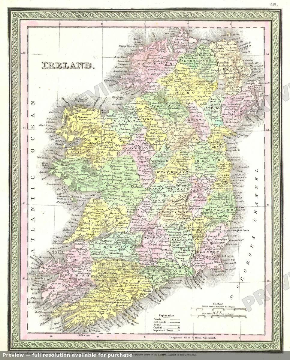 Antique map: Ireland, 1850, 1850