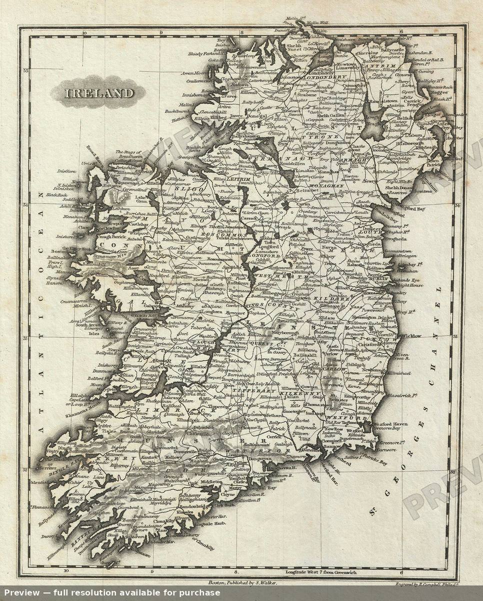 Antique map: Ireland, 1828