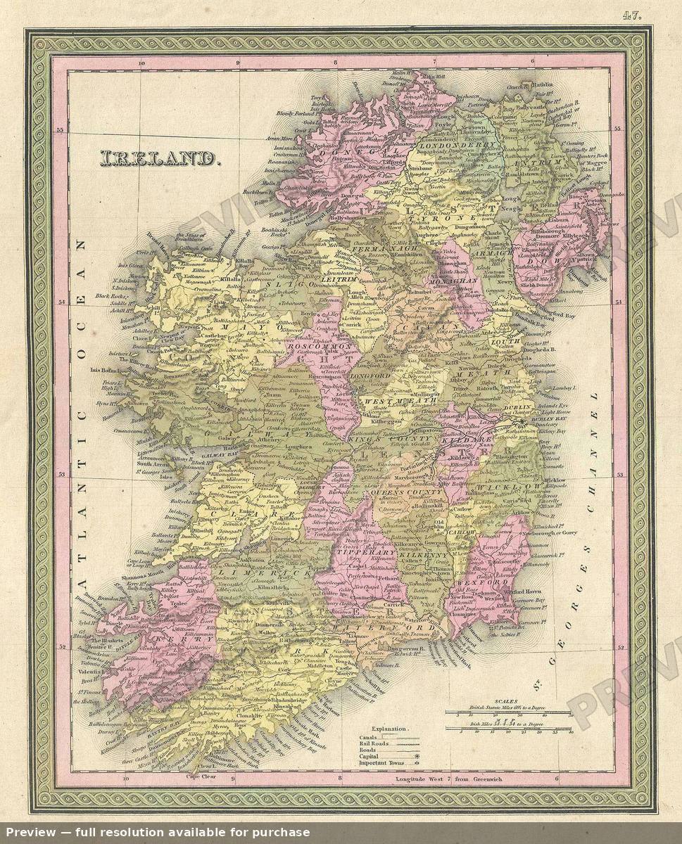 Antique map: Ireland, 1849, 1849