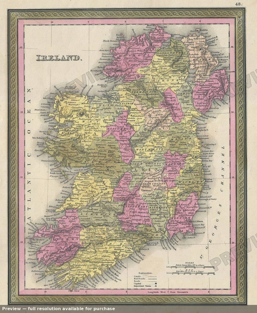 Antique map: Ireland, 1854, 1854
