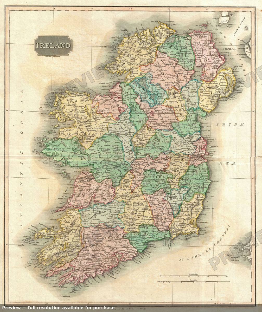 Antique map: Ireland, 1816, 1816