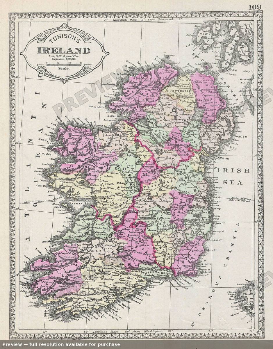 Antique map: Ireland, 1887, 1887