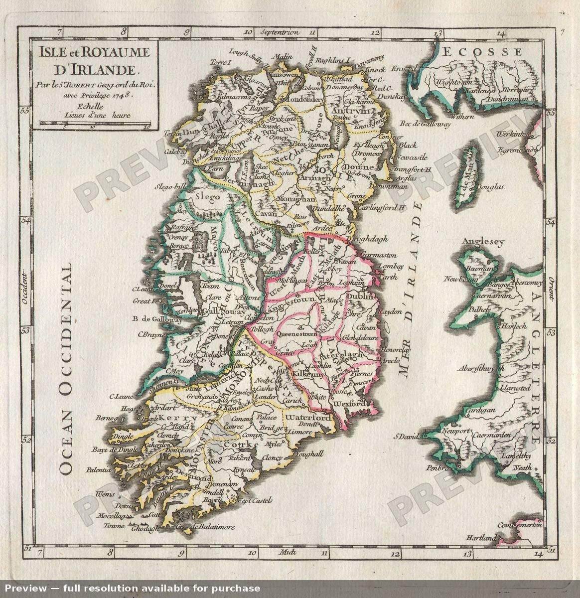 Antique map: Ireland, 1749