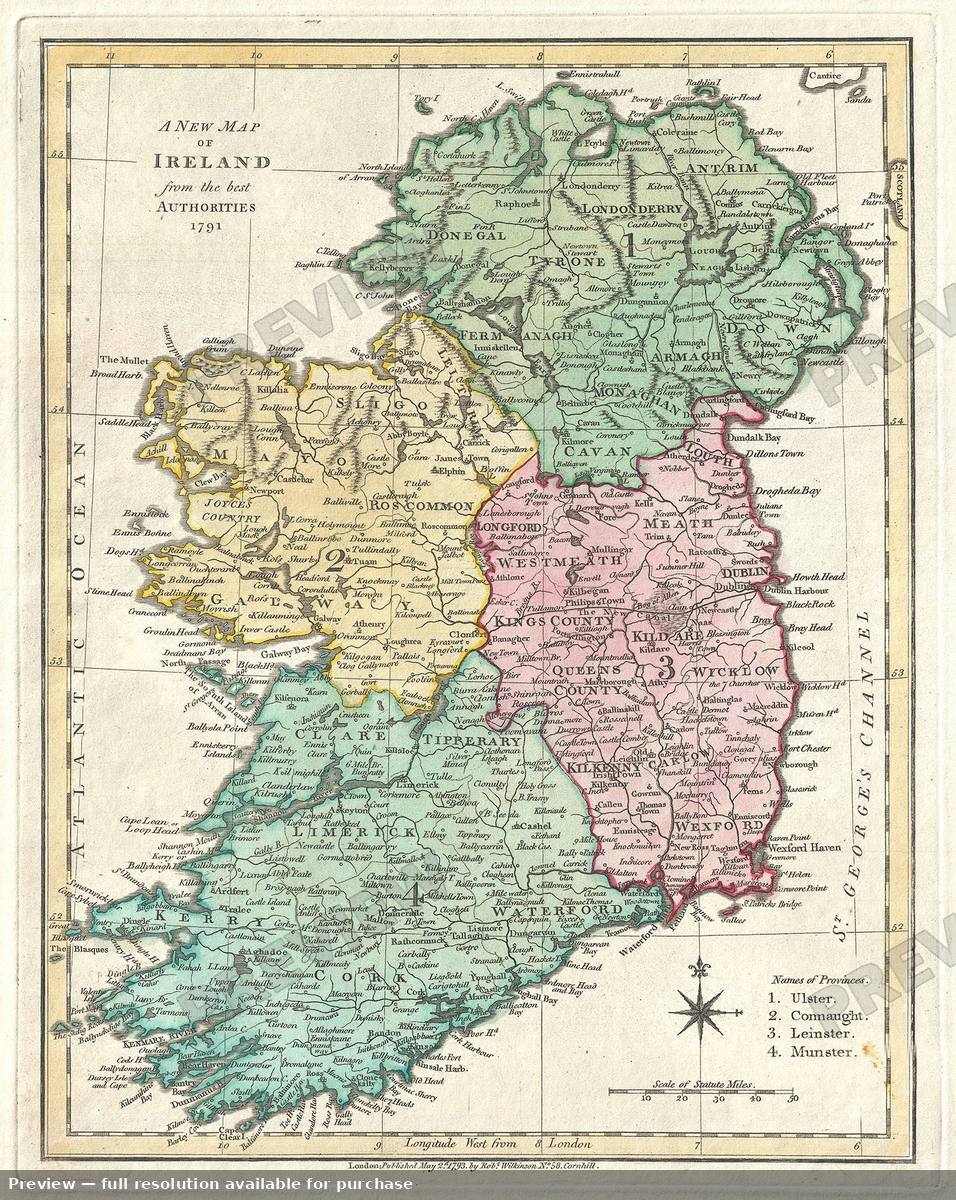Antique map: Ireland, 1792