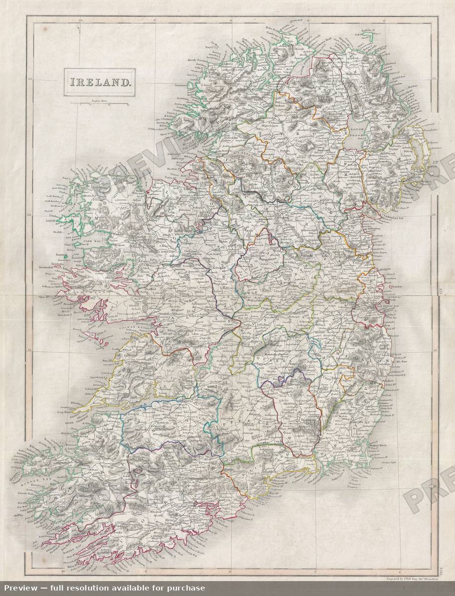 Antique map: Ireland County, 1840