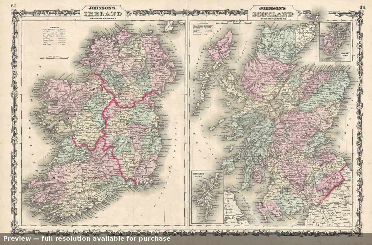 Antique map: Ireland Scotland, 1861