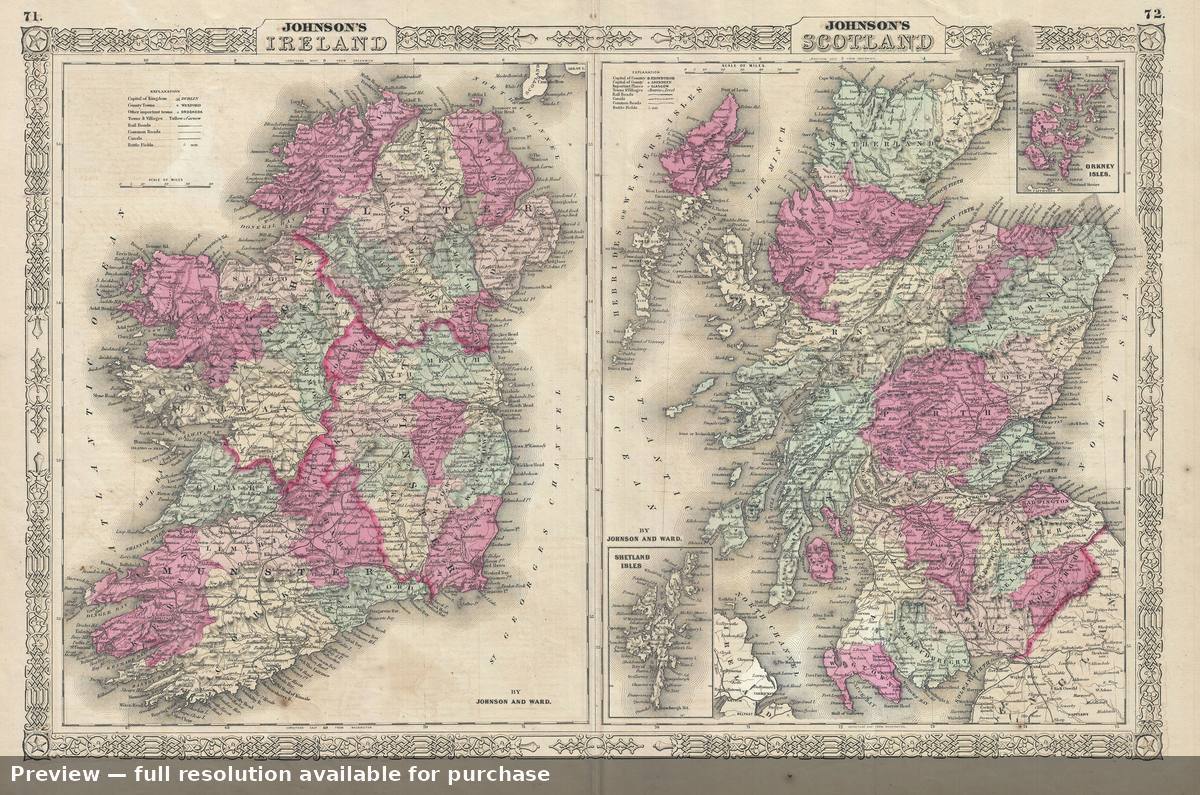 Antique map: Ireland Scotland, 1863