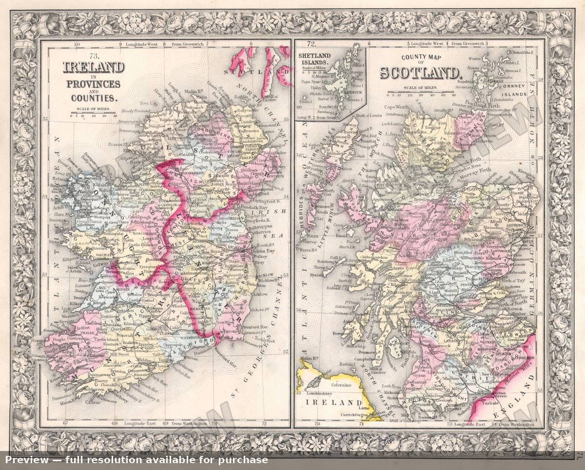 Antique map: Ireland Scotland, 1864