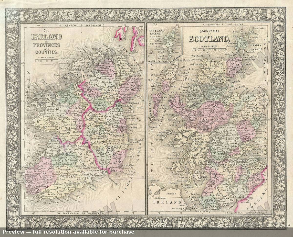 Antique map: Ireland Scotland, 1866, 1866