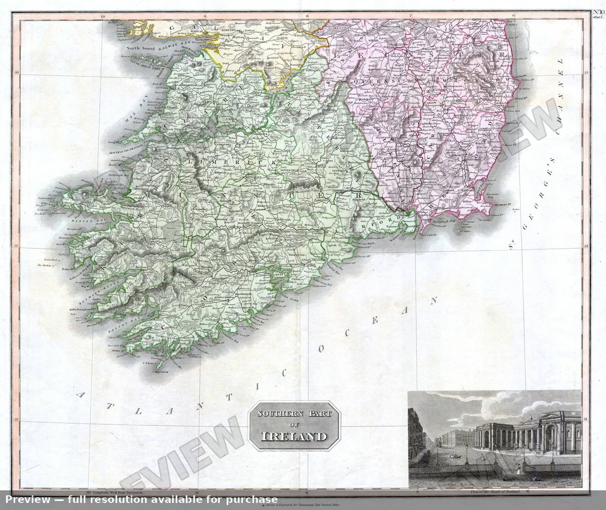 Antique map: Ireland South, 1814, 1814