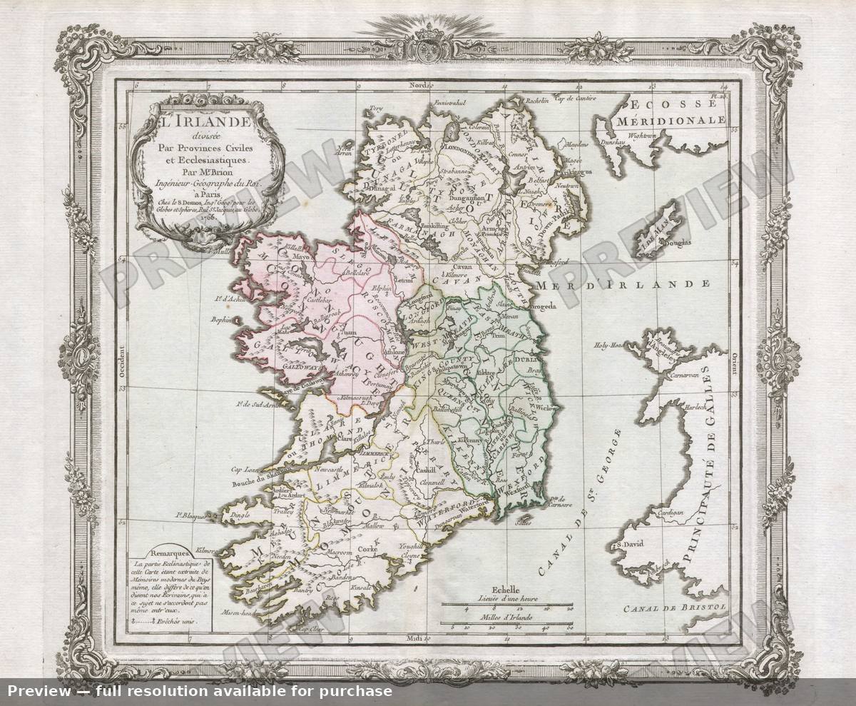 Antique map: Irlande, 1766, 1766