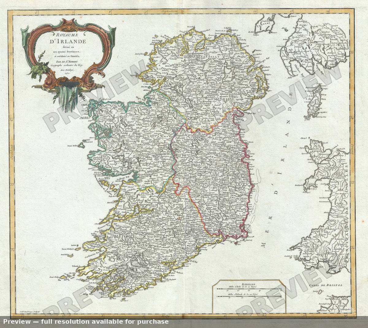 Antique map: Irlande, 1757, 1757