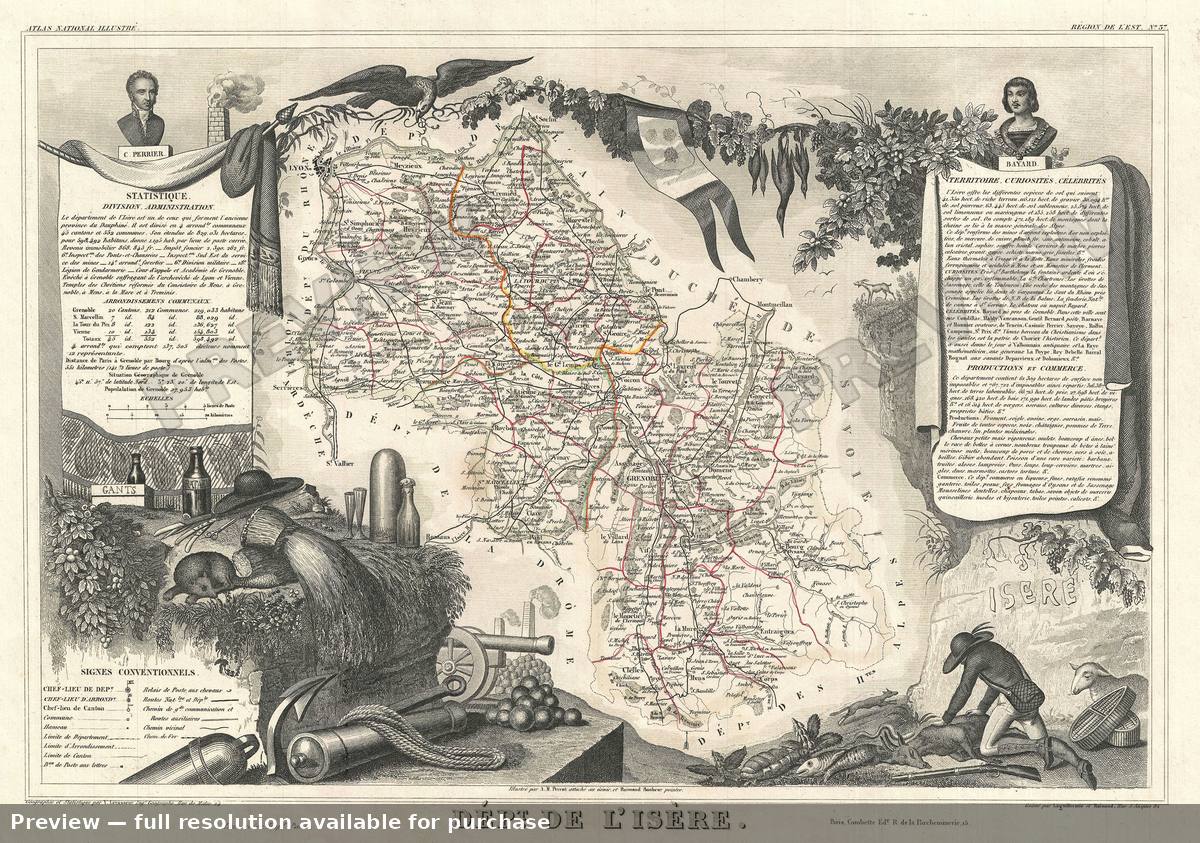 Antique map: Isere, 1852