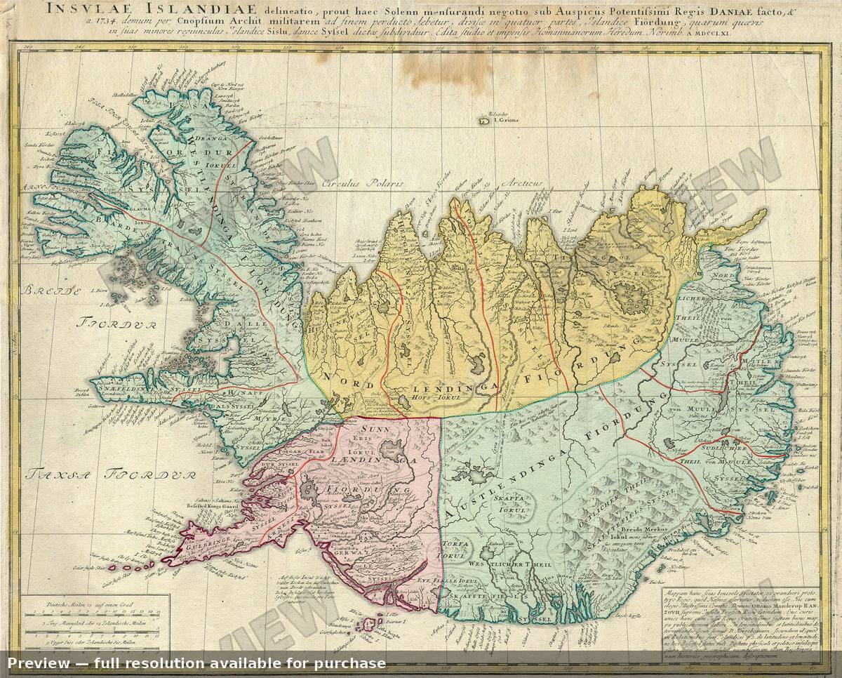 Antique map: Islandiae, 1761, 1761